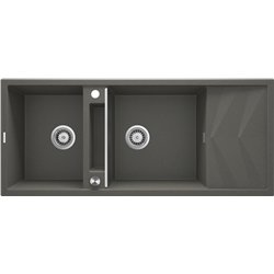 Deante ZRM T213, 2-bowl magnetic granite sink with drainage, anthracite metallic