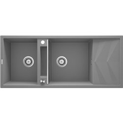 DEANTE ZRM S213, Fregadero de granito magnético de 2-bowl con drenaje, gris metálico