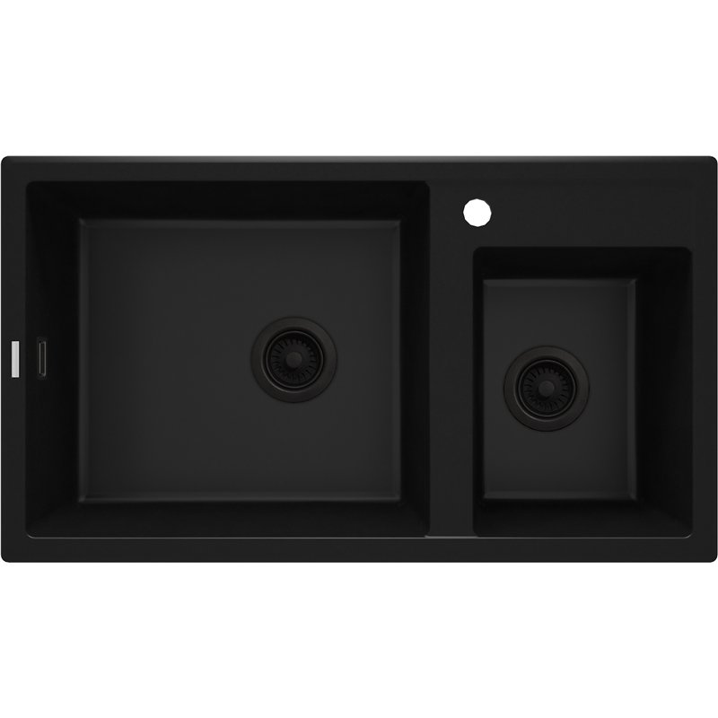 Deante Zqe N20B, fregadero de granito de 2-bowl, negro