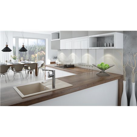 Deante ZQN A113, 1-bowl granite sink with drainage, alabaster