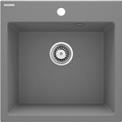 Deante ZQJ S103, fregadero de granito de 1-bowl, gris metálico