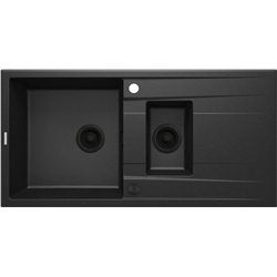 Deante ZQE G513, fregadero de granito de 1.5-bowl con drenaje, grafito metálico