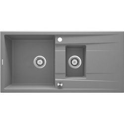 Deante ZQE_S513, fregadero de granito de 1.5-bowl con drenaje, gris metálico