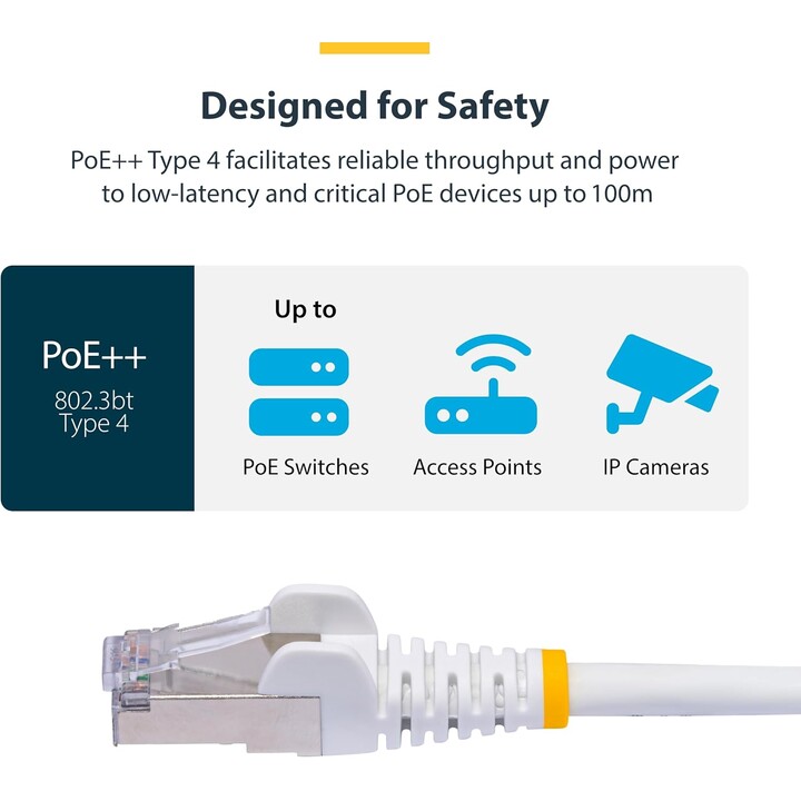 StarTech.com Câble Ethernet CAT8 Blanc de 3m, RJ45 Snagless, 25G/40G, 2000MHz, 100W PoE++, S/FTP, Fil de Cuivre Pur 26AWG, LSZH,