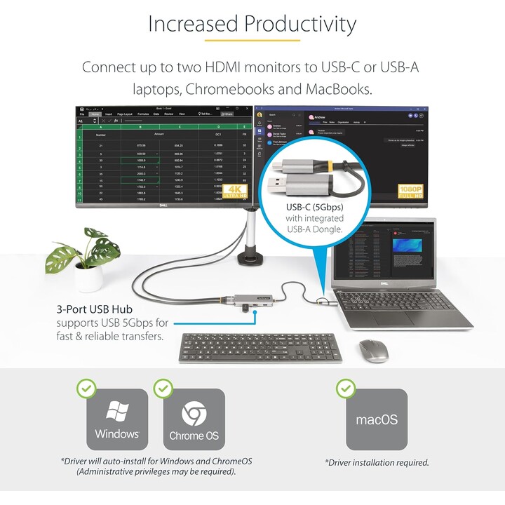 Adattatore multiporta USB-C con dongle da USB-C a USB-A