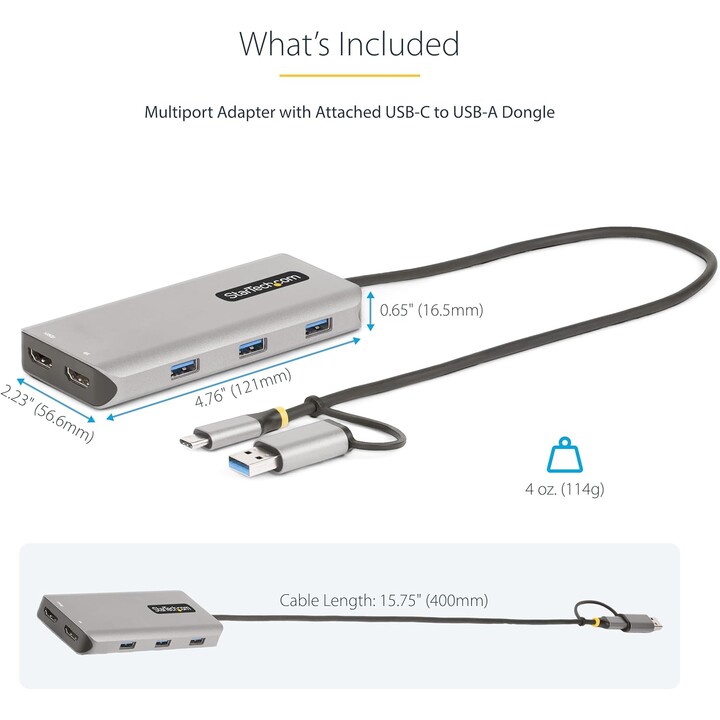 Adaptador multiporta USB-C com dongle USB-C para USB-A