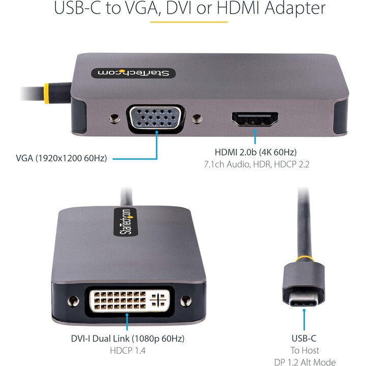Adaptateur vidéo USB C, adaptateur USB Type C vers HDMI VGA DVI, adaptateur d affichage multiport, Compatible avec Thunderbo