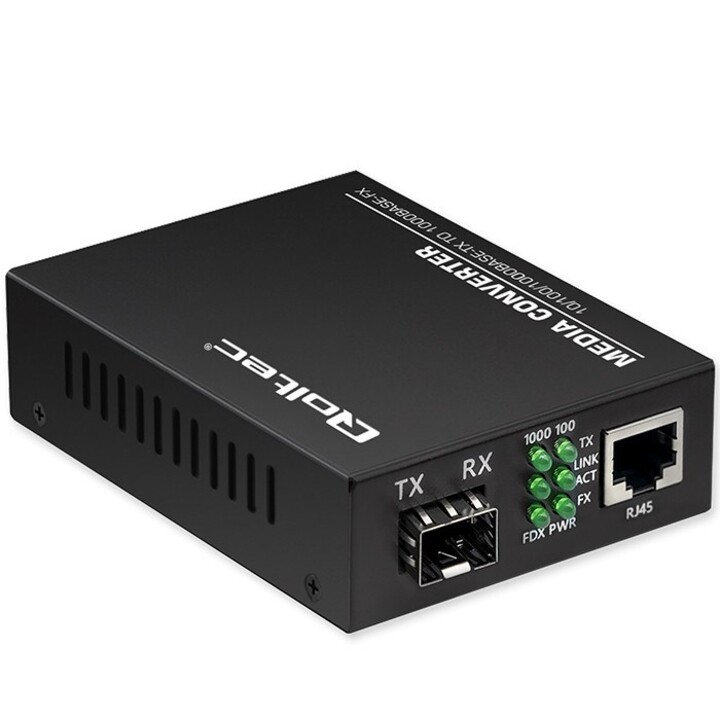Conversor de mídia bidirecional Qoltec Switch Ethernet 1x RJ45 1x SFP | 1000Mbps | 5V