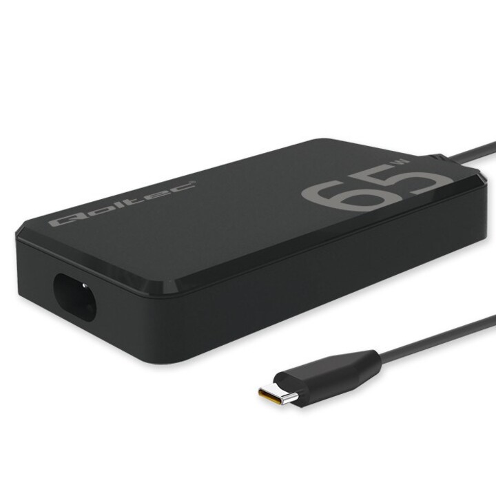 Qoltec 65W GaN Super Fast SLIM Wall Charger | XP | 5-20V | 3.25A | USB-C 3.1 | Laptop | MacBook | Smartphone | + cable