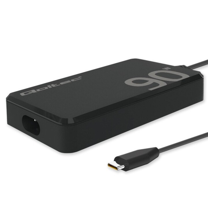 Qoltec 90W GaN Super Fast SLIM Wall Charger | XP | 5-20V | 4.5A | USB-C 3.1 | Laptop | MacBook | Smartphone | + cable