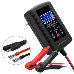Qoltec 52426 Cargador automático para batería AGM GEL STD 6V/12V | 2A | Rectificador con función de reparación y pantalla LED