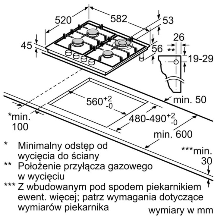 Bosch 6 Serie PCH6A5I90, 60 cm integriertes Gaskochfeld mit 4 Brennern und Gusseisenträgern, Edelstahl