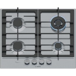 Bosch 6 Serie PCH6A5I90, 60 cm integriertes Gaskochfeld mit 4 Brennern und Gusseisenträgern, Edelstahl