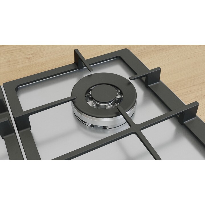 Bosch 6 Serie PCH6A5I90, 60 cm integriertes Gaskochfeld mit 4 Brennern und Gusseisenträgern, Edelstahl