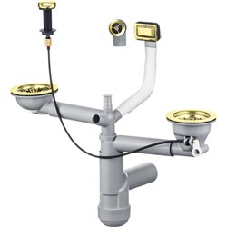 DeAnte ZXY Z912, sifón para el fregadero de granito de 1.5 y 2-bowl, salvo de espacio, oro