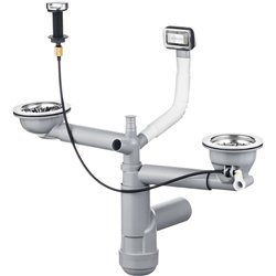 Deante ZXY 9912, Siphon for 1.5- and 2-bowl granite sink, Space-Saver, steel