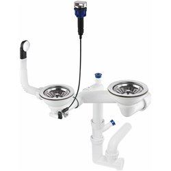 Deante ZXY 9973, sifón para fregadero de granito de 1.5 y 2-bowl, salvo de espacio, acero