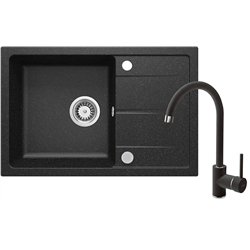 DeAnte Zrda2113, évier de granit avec robinet 1-bowl avec drainage, graphite