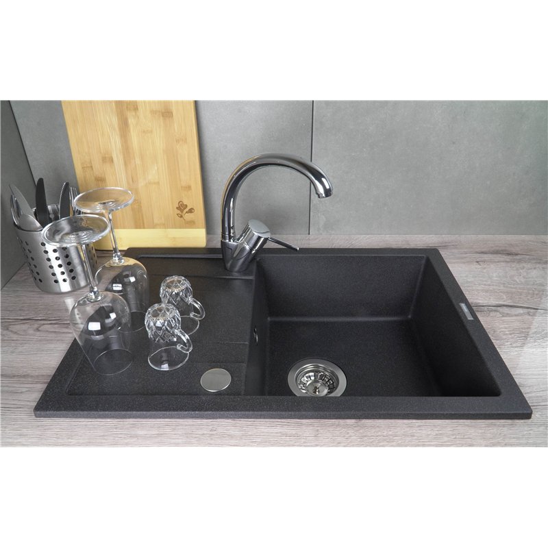 Deante ZRCP2113, 1-bowl granite sink with faucet, graphite