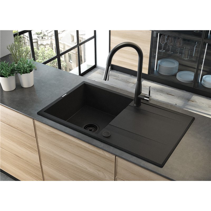 Deante ZQE_S713, 1-bowl granite sink with drainage, metallic grey