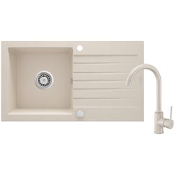 DEANTE ZQZV5113, lavandino in granito da 1 bowl con rubinetto e drenaggio, beige