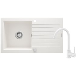 Deantel Zqzva113, 1-Bowl-Granitsenke mit Wasserhahn und Drainage, Alabaster