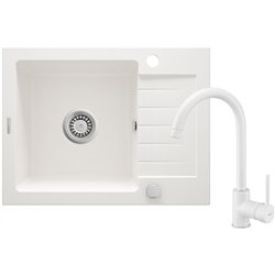 Deante ZQZAA11A, 1-bowl granite sink with faucet and drainage, alabaster