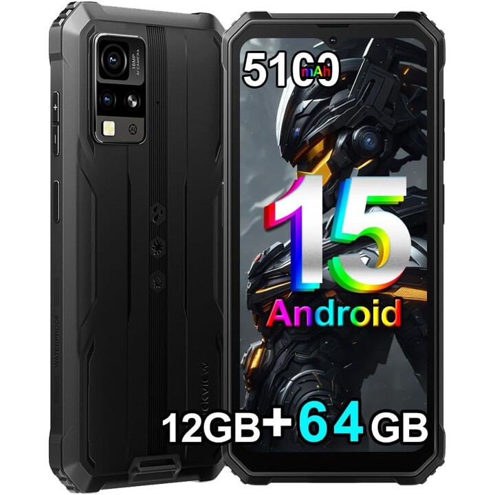 Blackview BV4800 SE, 12GB RAM+64GB/2TB, Android 15, 16MP AI Camera, 6.56 90Hz Display, IP68/69K, 5100mAh, NFC, Black