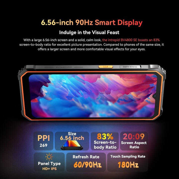 Blackview BV4800 SE, 12 GB RAM+64 GB/2TB, Android 15, fotocamera AI 16MP, display da 6,56 90Hz, IP68/69K, 5100MAH, NFC, NERO