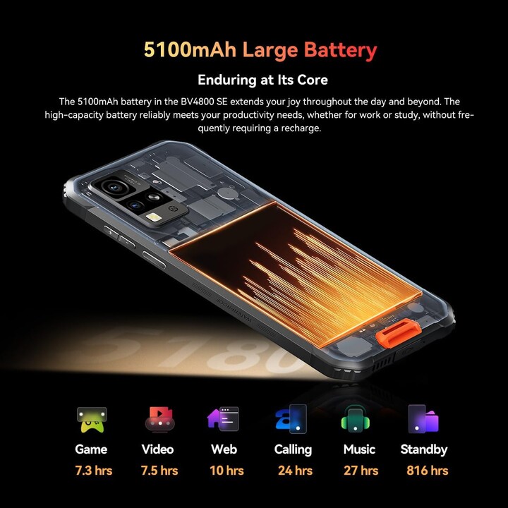 Blackview BV4800 SE, 12 GB RAM+64 GB/2TB, Android 15, fotocamera AI 16MP, display da 6,56 90Hz, IP68/69K, 5100MAH, NFC, NERO