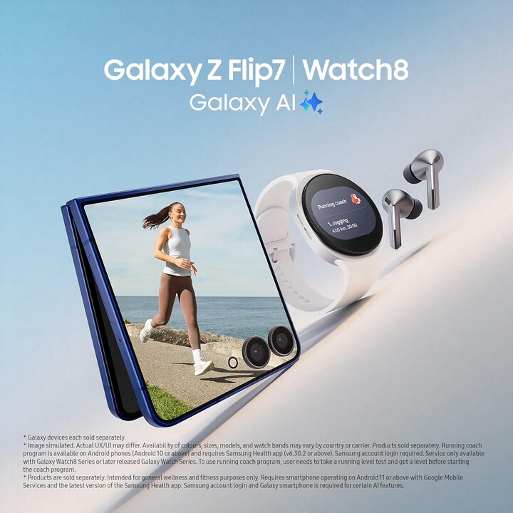 Samsung Galaxy Z Flip7 5G, 12GB 256GB, AI Phone, Large Cover Screen, 50MP Camera, 4300mAh, Blue Shadow