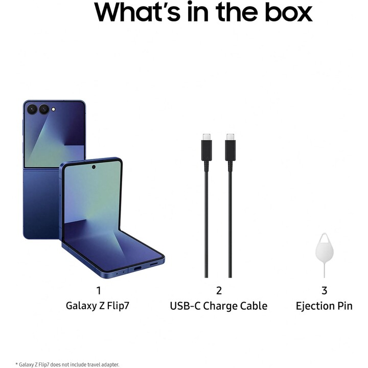 Samsung Galaxy Z Flip7 5G, 12GB 256GB, AI Phone, Large Cover Screen, 50MP Camera, 4300mAh, Blue Shadow
