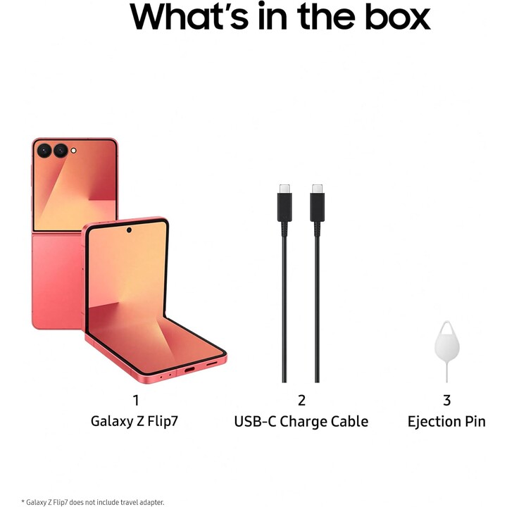 Samsung Galaxy Z Flip7 5G, 12GB 256GB, AI Phone, Large Cover Screen, 50MP Camera, 4300mAh, Coral Red