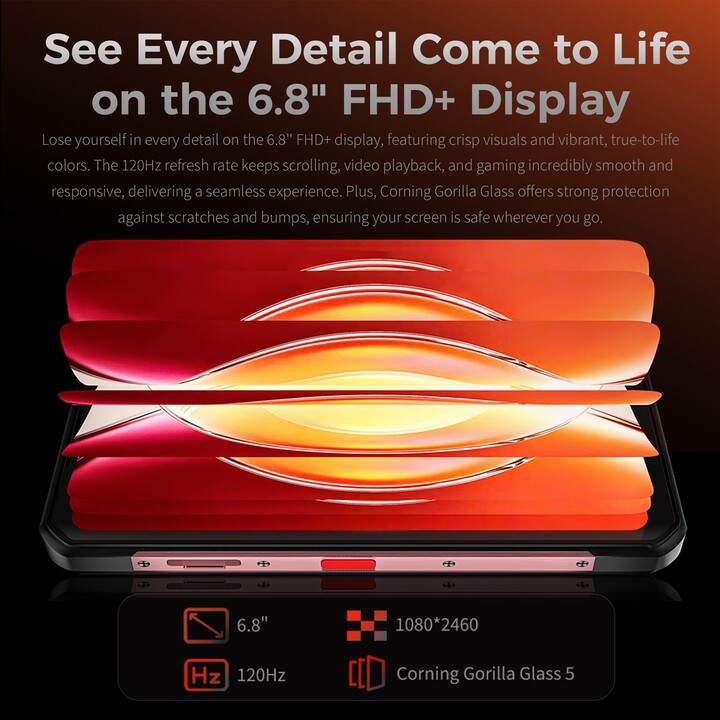 Oukitel WP56 5G, 12GB+512GB, 6.8 FHD+ Display, 16000mAh, 108MP Camera, Android 15, NFC, Red