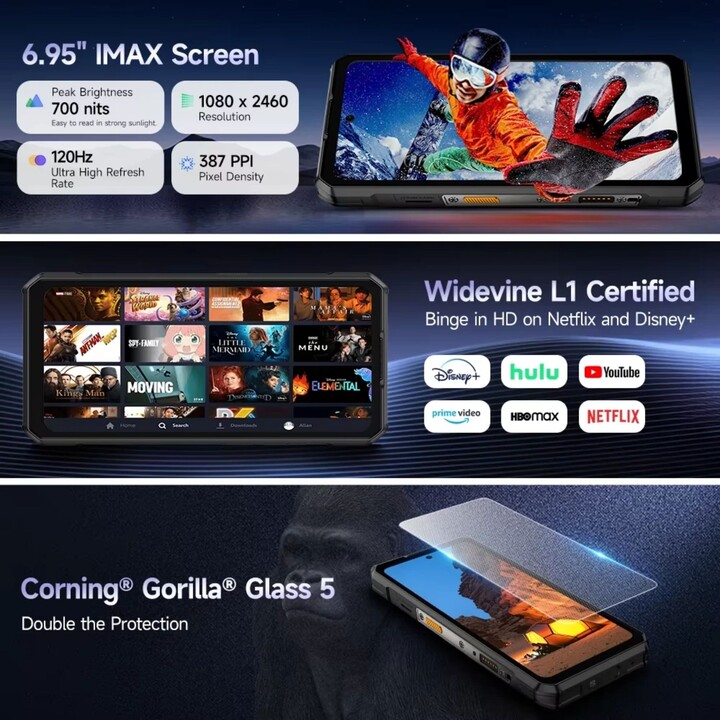 ULEFONE ARMOR 30, 12 GB+512 GB, Visão noturna, IP68/IP69K, 6,95 polegadas Android 15 Helio G100 Octa Core, NFC, OTG, Preto
