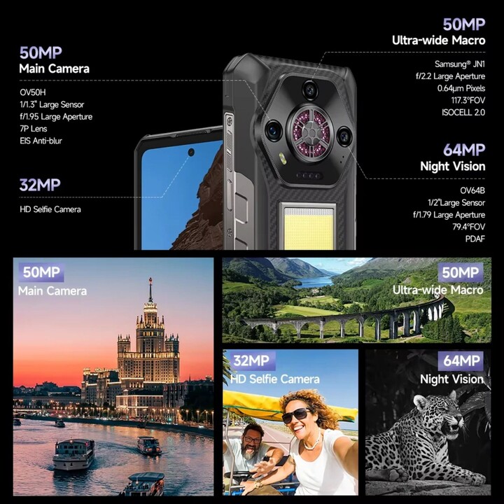 ULEFONE ARMOR 30, 12 GB+512 GB, Visão noturna, IP68/IP69K, 6,95 polegadas Android 15 Helio G100 Octa Core, NFC, OTG, Preto