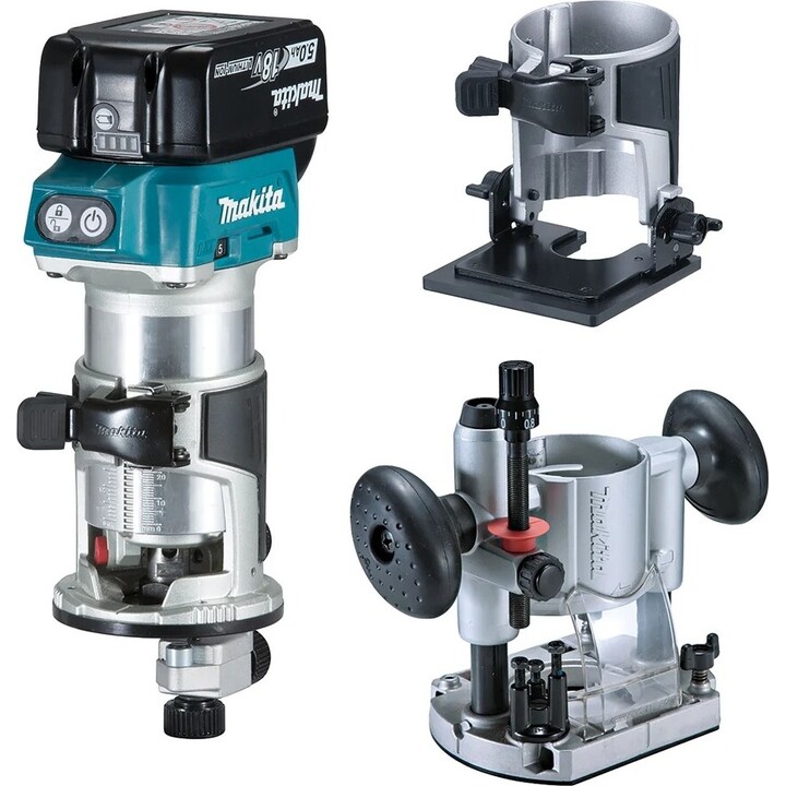 Makita DRT50ZJX2, Défonceuse sans balais 18V LXT, Kit d'accessoires multifonctions, Sarcelle