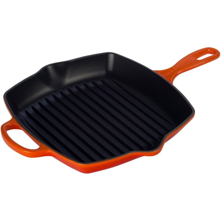 Poêle carrée Le Creuset en fonte, couleur orange four, 26 cm