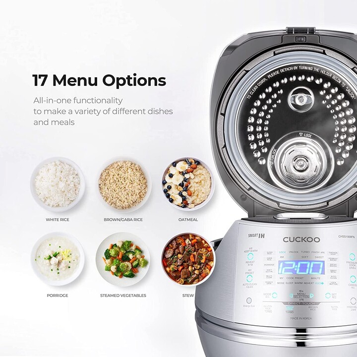 CUCKOO CRP-CHSS1009FN panela de arroz IH de pressão 10 xícaras prateada