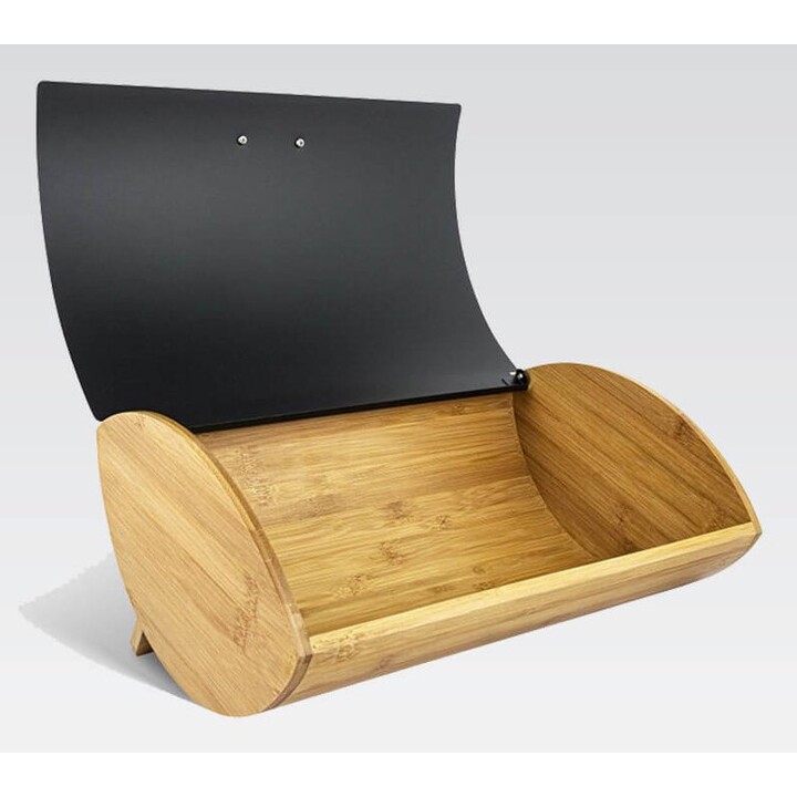 Maestro MR-1775-BLACK bread bin Other Black, Bamboo Wood, Metal