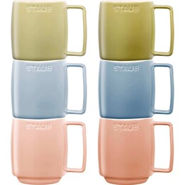 Set of 6 Ceramic Mugs - Multicolor, 350 ml