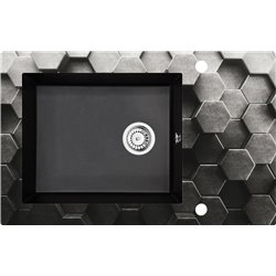 Deante Andante Glass Glass-granite sink, 1-bowl with drainer ZSN_GL1C 780 x 488 x 220 Graphics, metallic graphite