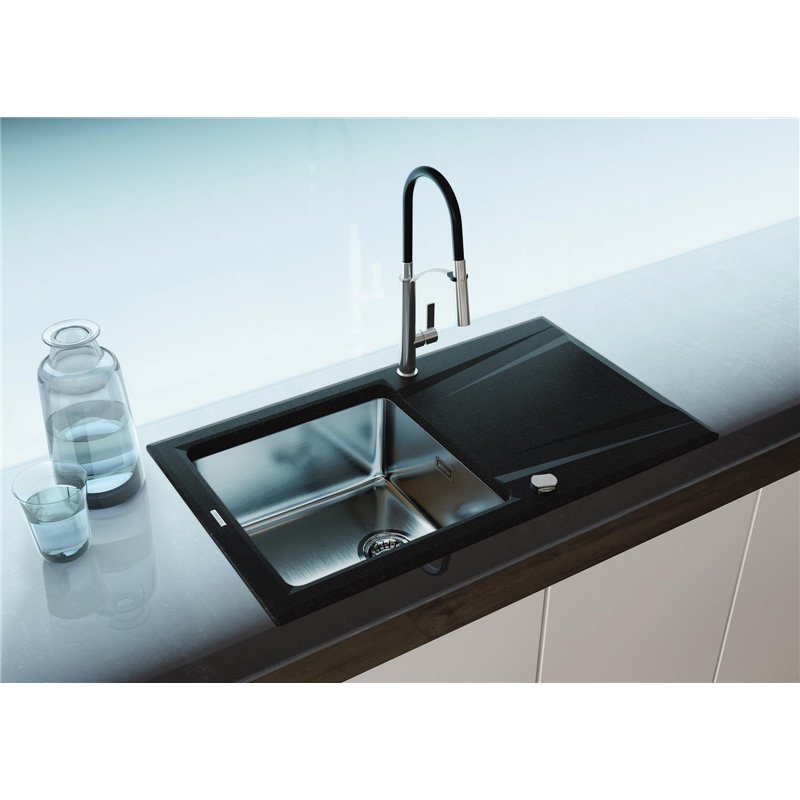 Deante Prime Fregadero de granito-acero, 1 cubeta con escurridor ZSR_G113 860 x 500 x 220 grafito metálico, acero