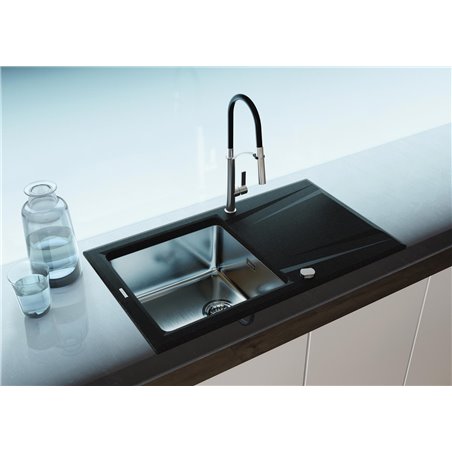 Deante Prime Fregadero de granito-acero, 1 cubeta con escurridor ZSR_G113 860 x 500 x 220 grafito metálico, acero