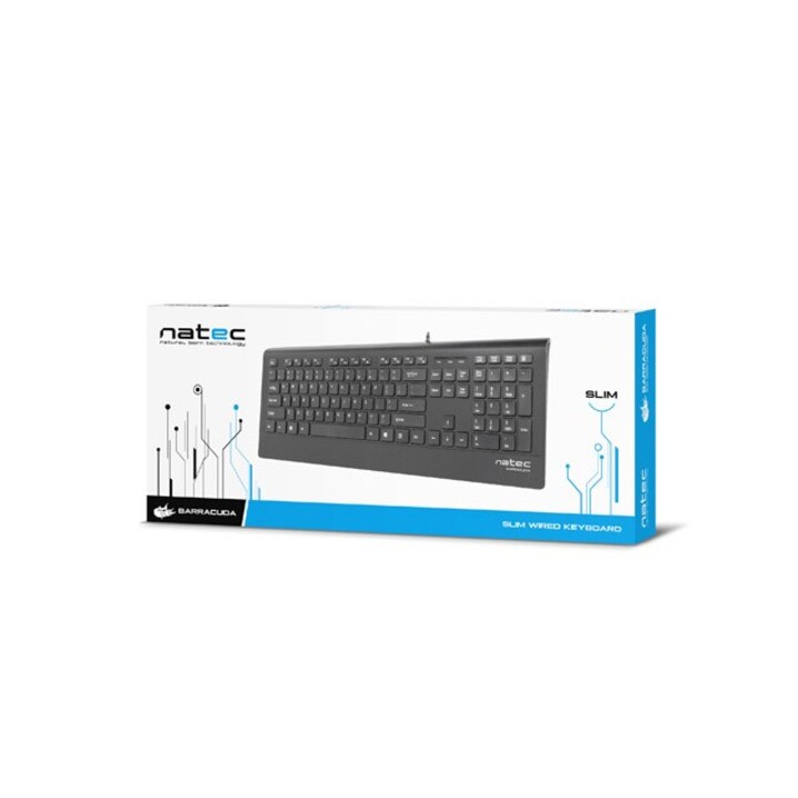 Tastiera multimediale Natec BARRACUDA slim USB, layout USA, nera