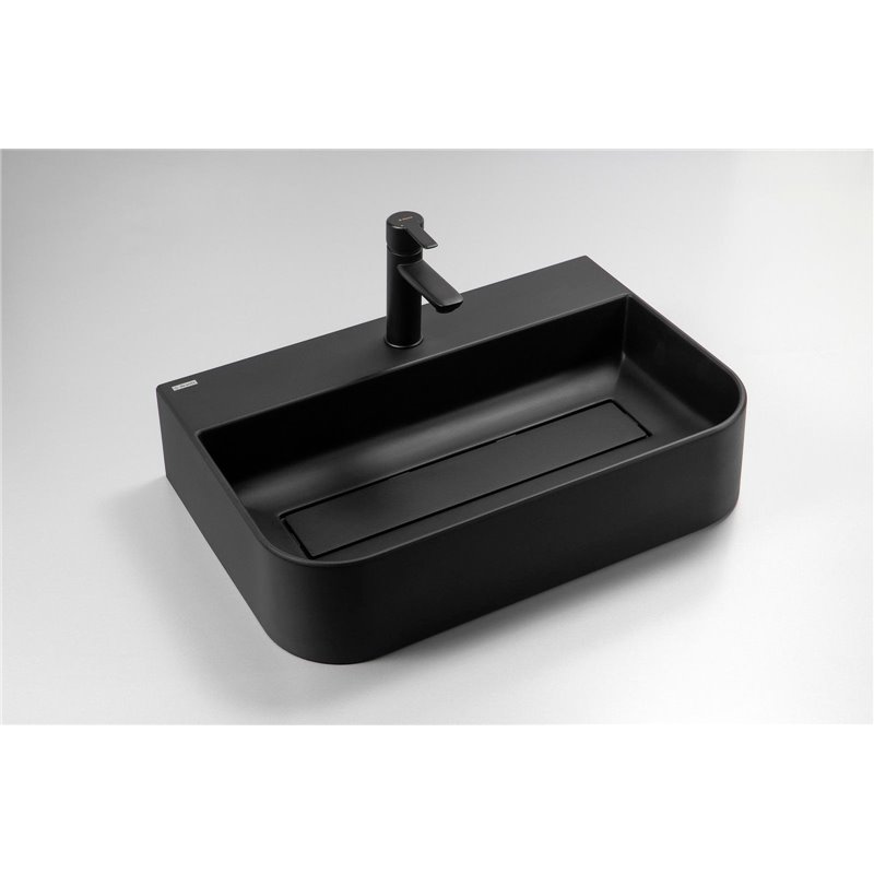 Deante Arnika Lavabo de granito, de encimera, con repisa para grifo - con placa de cubierta CQA_NU5S 505 x 405 x 135 x 121 mm ne