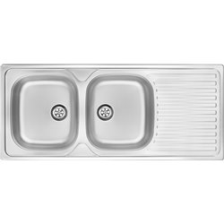 DeAnte Zeu 0210, évier en acier 2-bowl avec drainage, satin