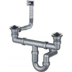 Siphon pour évier en acier à 2 bacs - Drain 2"