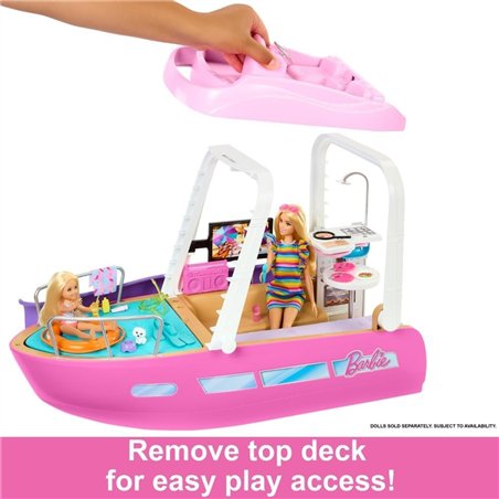 Coffret Barbie Dream Boat avec bateau, piscine, toboggan, plus de 20 pièces, dont un dauphin et d'autres accessoires