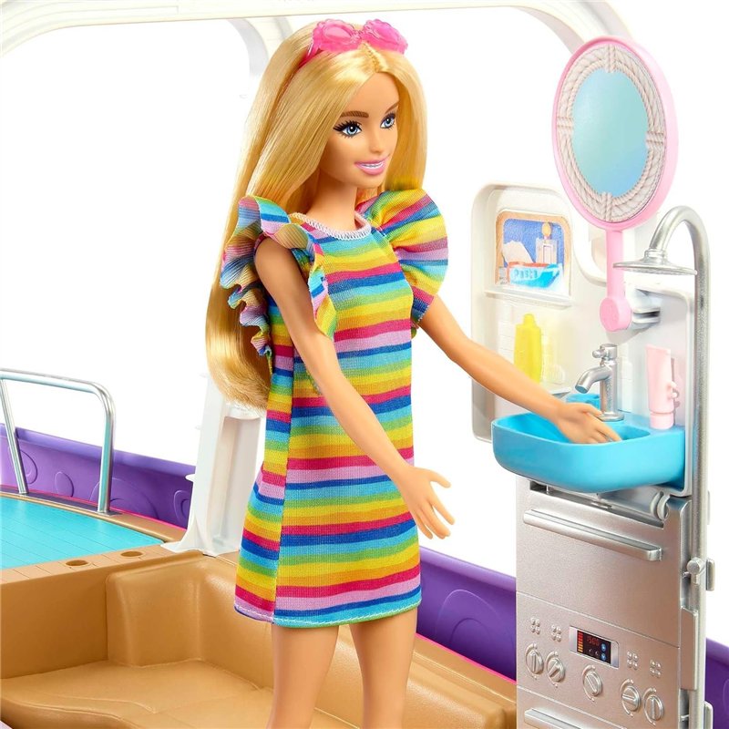 Conjunto de Brinquedo Barbie Dream Boat com Barco, Piscina, Escorrega, Inclui Mais de 20 Peças, Como Golfinho e Outros Acessório